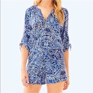 Lilly Pulitzer Blue Bryce Taverna Tile XS Romper